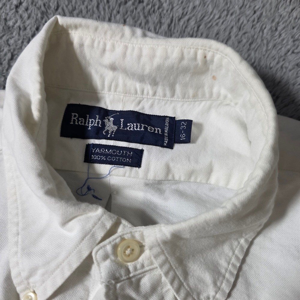 Ralph Lauren Mens 16-32 Yarmouth Button Down Shirt White Cotton Oxford Long Slv - Picture 3 of 10
